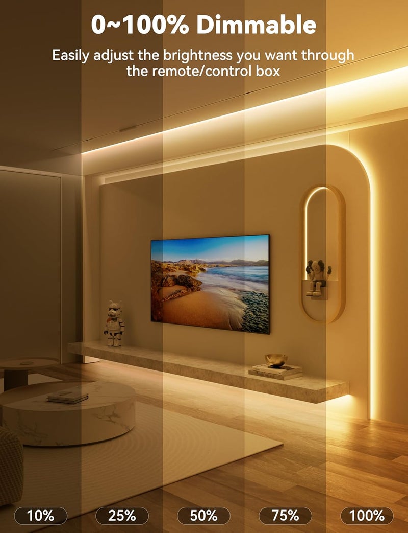 PAUTIX COB LED Strip Light,LED Lights 16.4ft,UL Listed Warm White 2700K Dotless Strip Lights,CRI93+ Super Bright Dimmable 24V Flexible Tape Light with RF Remote,for Cabinets,Kitchen Office Lighting - Image 2